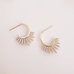 #Brinco argola estilo spike zircônias  - banhado a ouro  