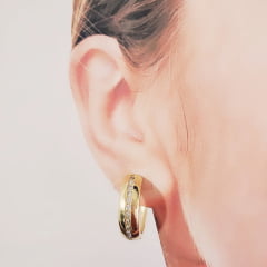#Brinco argola com faixa central de zircônias - banhado a ouro  