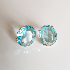Brinco botão de cristal verde leitoso 12x10mm