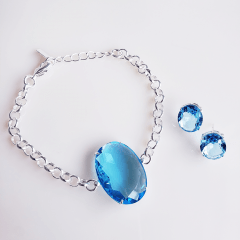 Brinco botão de cristal azul aquamarine - banhado a prata