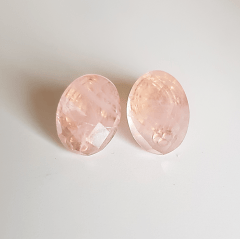 Brinco botão oval de pedra natural quartzo rosa 14x10mm