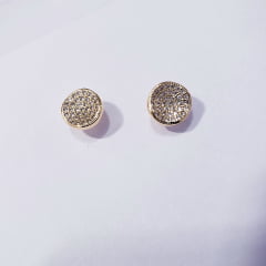 Brinco botão redondo com zircônias 6  - banhado a ouro    