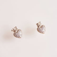 #Brinco coração e coroa com zircônias  - banhado a ouro  