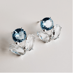 Brinco Anne de cristais azul aquamarine - banhado a prata 
