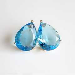 Brinco cristal azul aquamarine gota