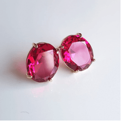 Brinco cristal rosa turmalina oval 11x9mm