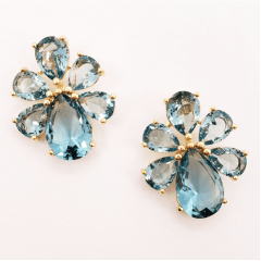 Brinco de cristais azul aquamarine - modelo Azaléia - banhado a ouro   