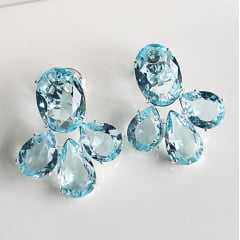 2-Brinco de cristais azul aqua - banhado a prata