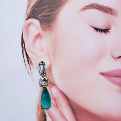 Brinco de cristais multicolor - banhado a ouro - estilo drop earring   