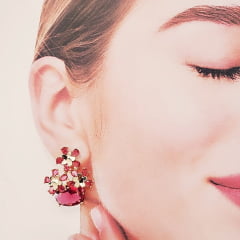 #Brinco de cristais rosa turmalina- banhado a ouro A