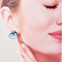 Brinco de cristal azul aquamarine - banhado a ouro