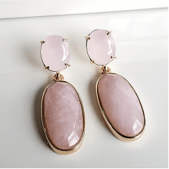 1-Brinco de cristal rosa leitoso e quartzo rosa