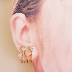 #Brinco ear hook com zircônias coração - banhado a ouro 