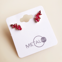 Brinco earcuff de cristais rosa turmalina 1 - banhado a ouro    