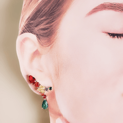 Brinco earcuff cristais e zircônias coloridas - banhado a ouro  