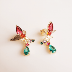 Brinco earcuff cristais e zircônias coloridas - banhado a ouro  