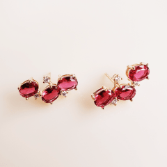 #Brinco earcuff de cristal rosa turmalina e zircônias - banhado a ouro    