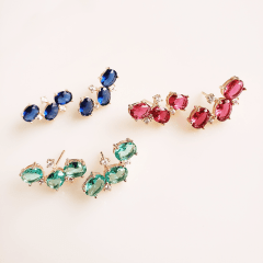 #Brinco earcuff de cristal rosa turmalina e zircônias - banhado a ouro    