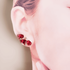#Brinco earcuff de cristal rosa turmalina e zircônias - banhado a ouro    