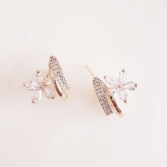 ZERO-*Brinco flowers com  zircônias 1  - banhado a ouro  