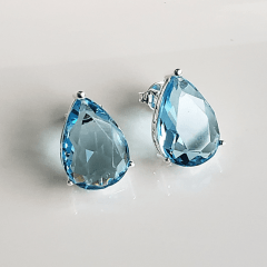 Brinco gota de cristal aquamarine 15x10mm  - banhado a prata