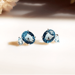 1-Brinco Jasmine -  de cristais azul aquamarine - banhado a prata