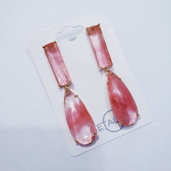 Brinco longo com cristais cherry 1- banhado a ouro   