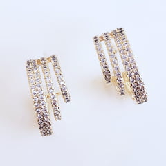 #Brinco meia argola tripla com zircônias 4 - banhado a ouro    