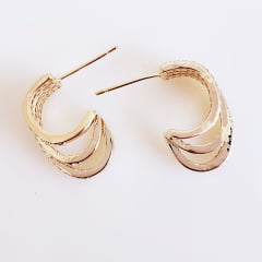 #Brinco meia argola tripla com zircônias 4 - banhado a ouro    