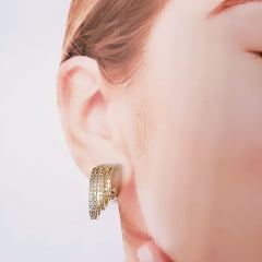 #Brinco meia argola tripla com zircônias 4 - banhado a ouro    