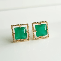 Brinco quadrado cristal verde esmeralda 