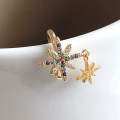 Fake piercing estrela cadente com zircônias coloridas - banhado a ouro - peça individual 