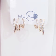 ZERO-Trio de argolas com zircônias 3- banhado a ouro      