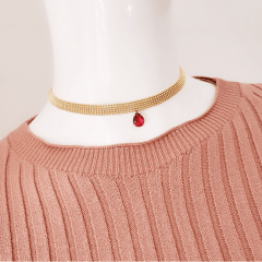 Colar choker com pingente gota rosa turmalina