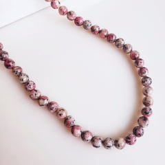 #Colar com bolas jaspe rosa mesclada - banhado a ouro  