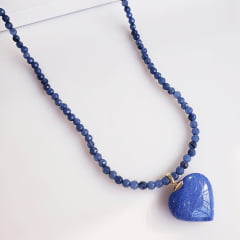 #Colar com pedra natural jaspe azul jeans- banhado a ouro   