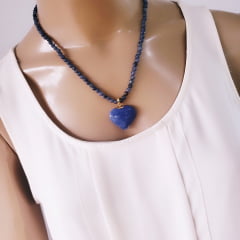 #Colar com pedra natural jaspe azul jeans- banhado a ouro   
