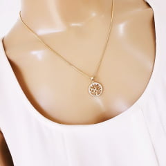 #Colar com pingente da árvore da vida com zircônias white 1- banhado a ouro 
