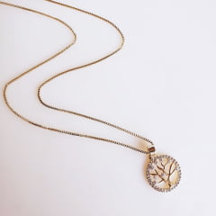 #Colar com pingente da árvore da vida com zircônias white 1- banhado a ouro 