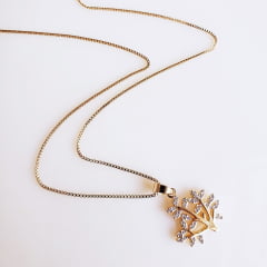 #Colar com pingente da árvore da vida com zircônias white 2- banhado a ouro
