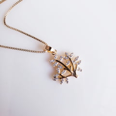 #Colar com pingente da árvore da vida com zircônias white 2- banhado a ouro