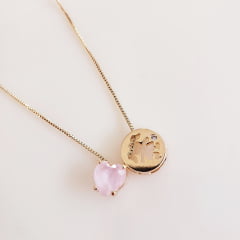 #Colar com pingente de coração e medalha (menina) - banhado a ouro