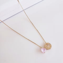 #Colar com pingente de coração e medalha (menina) - banhado a ouro