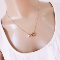 #Colar com pingente de coração e medalha (menina) - banhado a ouro