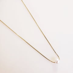 #Colar curto de corrente pérola central - 45 cm  - banhado a ouro