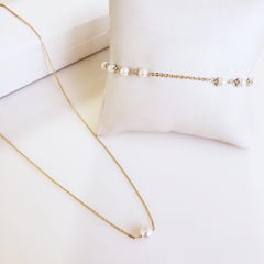 #Colar curto de corrente pérola central - 45 cm  - banhado a ouro