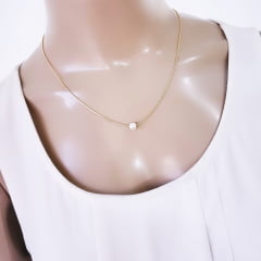 #Colar curto de corrente pérola central - 45 cm  - banhado a ouro