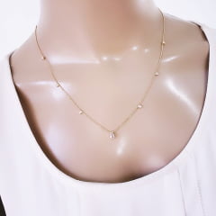 #Colar Delicatta curto detalhes em zircônias - banhado a ouro