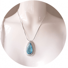 1-Colar gota de cristal azul aquamarine- banhado a prata