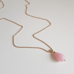 2-colar longo de gota quartzo rosa